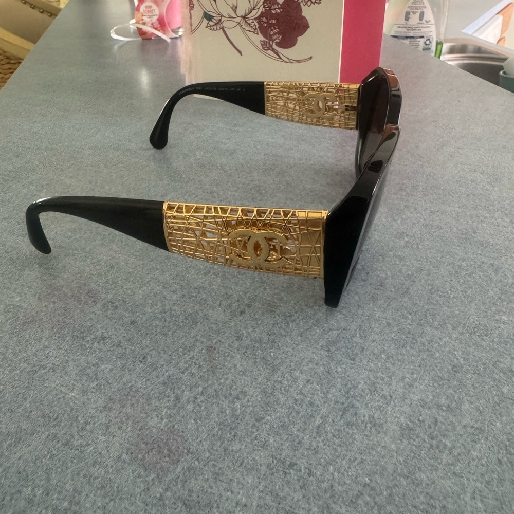 Chanel Black Sunglasses with Gold Accents